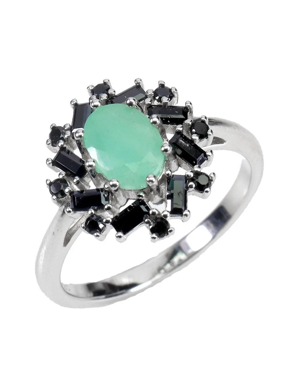 Stunning Genuine Emerald & Black Spinel Ring 925 Sterling Silver  Size 8